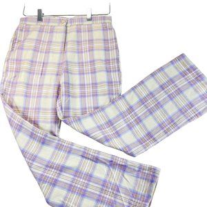 Vintage FIELDGEAR Women 14 Purple Tan Plaid Soft High-Rise Stright Pants Pockets